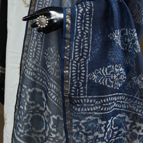 Blue - Indigo Bagru Hand Block Print Natural Dyed Kota Doria Cotton Dupatta 34