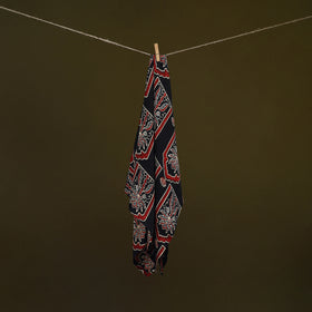 Black - Ajrakh Hand Block Print Natural Dyed Modal Silk Scarf 27