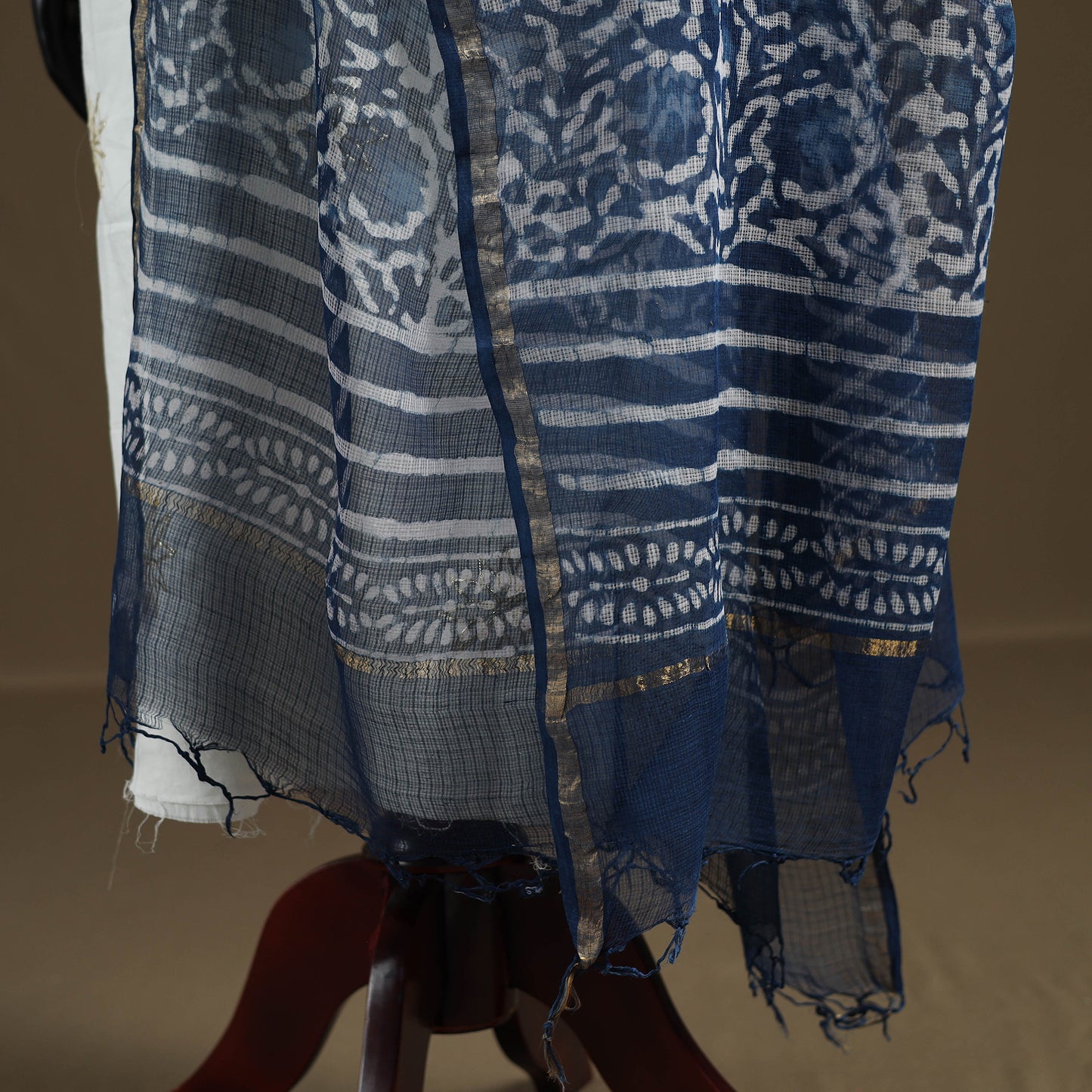 Blue - Indigo Bagru Hand Block Print Natural Dyed Kota Doria Cotton Dupatta 34