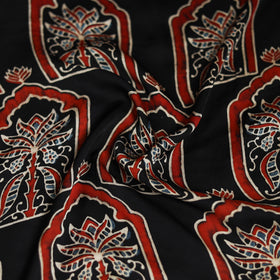 Black - Ajrakh Hand Block Print Natural Dyed Modal Silk Scarf 27