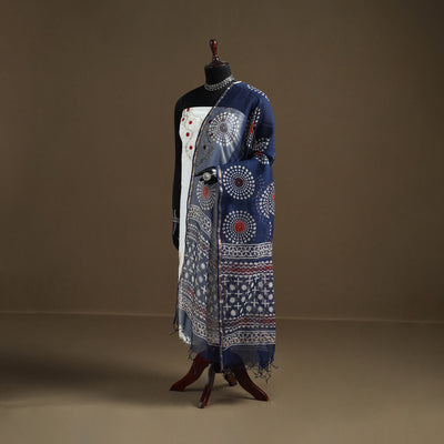 Blue - Indigo Bagru Hand Block Print Natural Dyed Kota Doria Cotton Dupatta 35