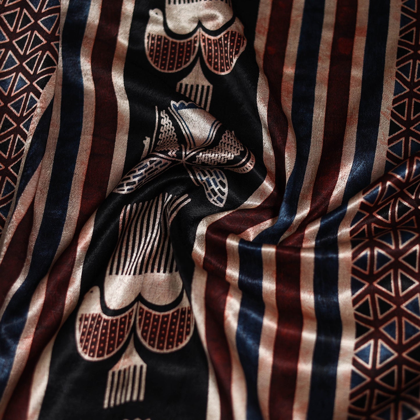 Multicolor - Ajrakh Hand Block Print Natural Dyed Modal Silk Scarf 26