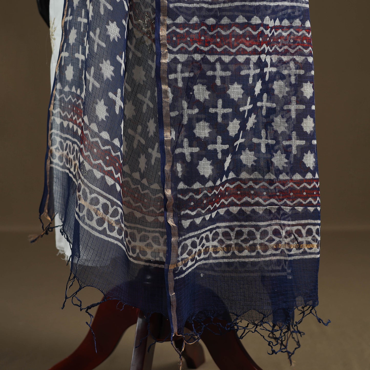 Blue - Indigo Bagru Hand Block Print Natural Dyed Kota Doria Cotton Dupatta 35