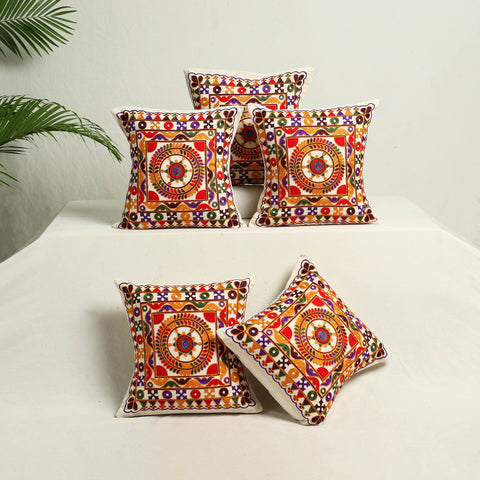 Multicolor - Kutch Aari Hand Embroidery Cushion Cover (Set of 5) 01