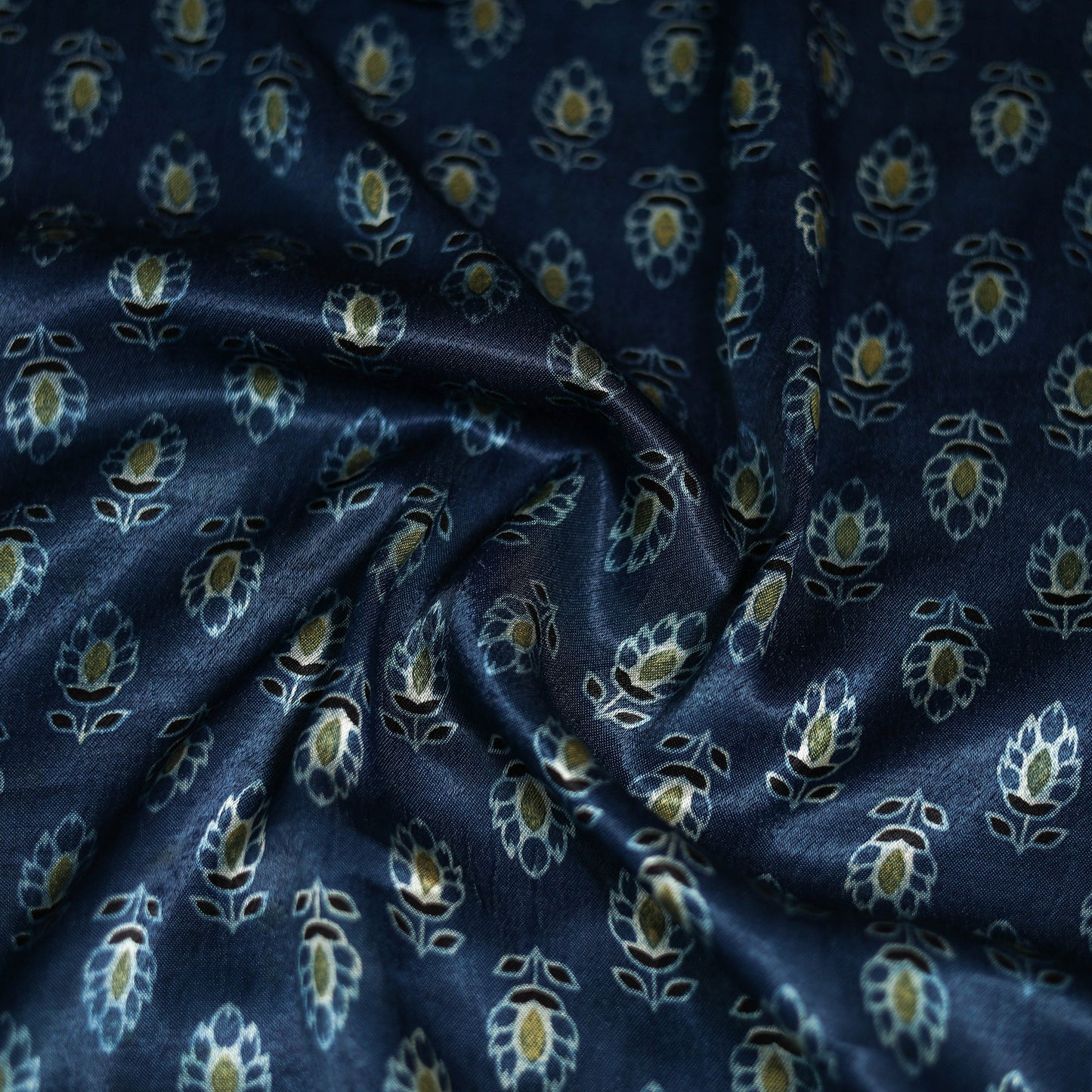 Blue - Ajrakh Hand Block Print Natural Dyed Modal Silk Scarf 25