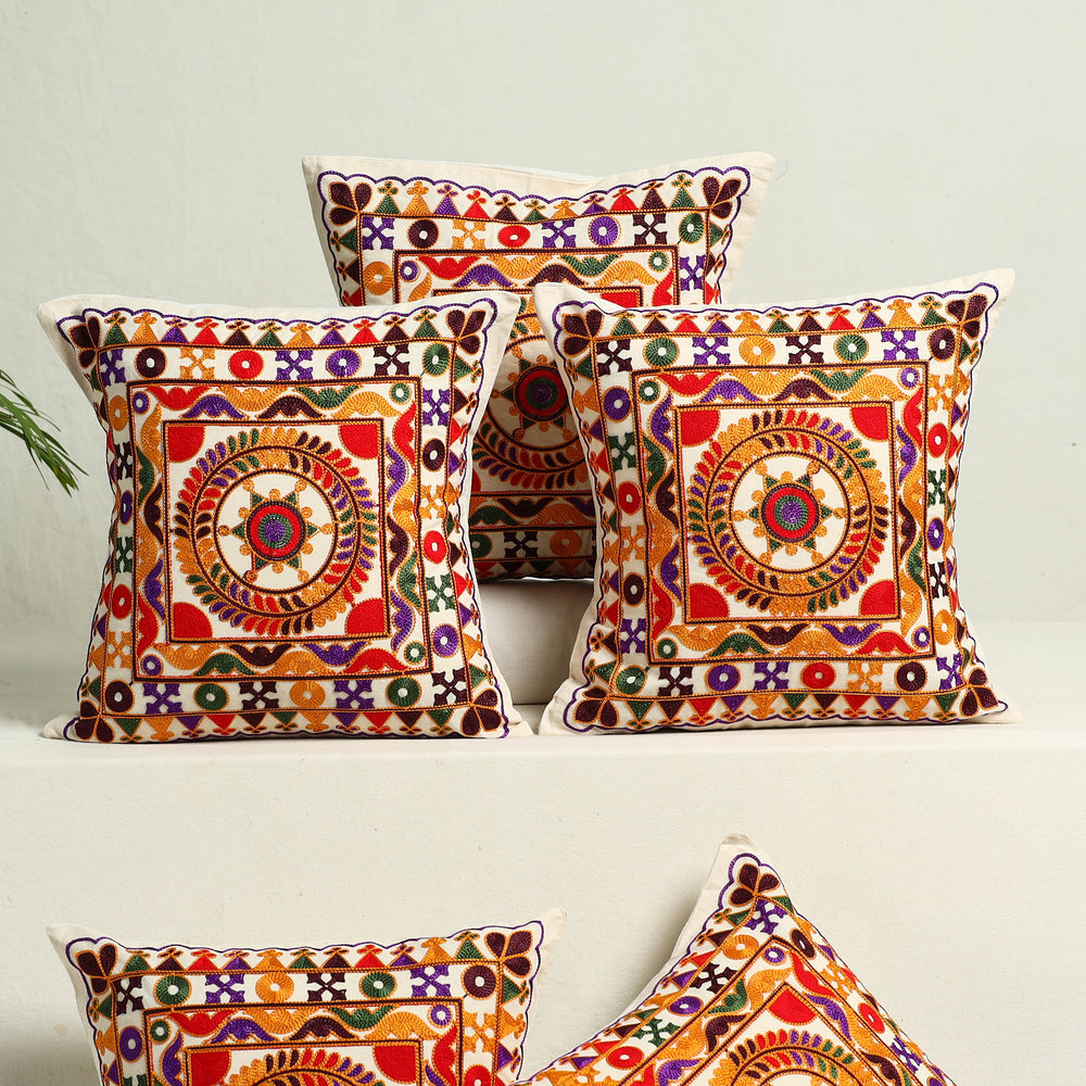 Multicolor - Kutch Aari Hand Embroidery Cushion Cover (Set of 5) 01