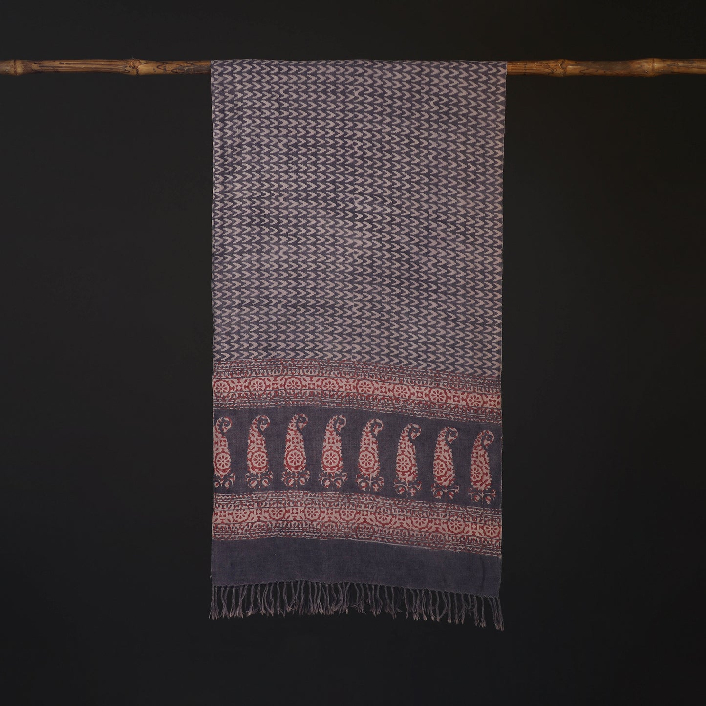Handwoven Merino Wool Natural Dyed Bagh Hand Block Print Stole 15