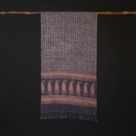 Handwoven Merino Wool Natural Dyed Bagh Hand Block Print Stole 15