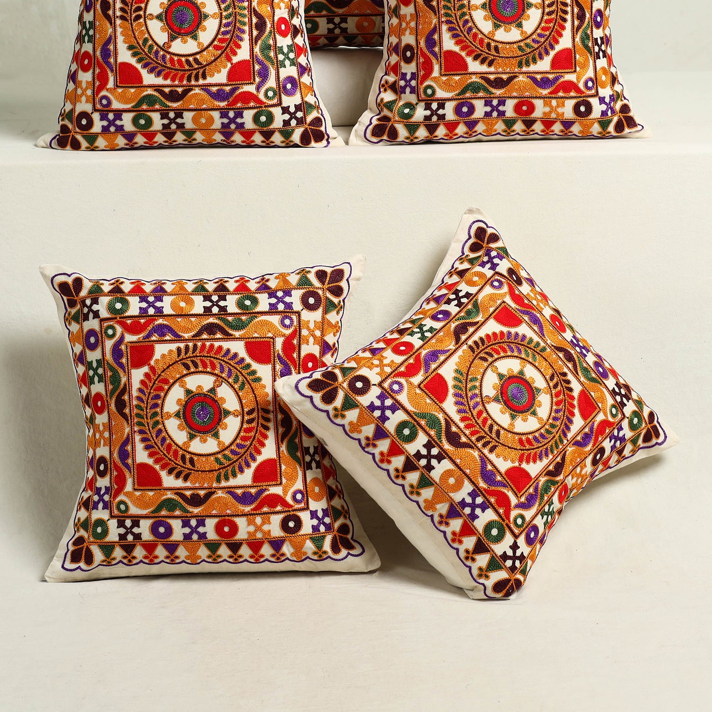 Multicolor - Kutch Aari Hand Embroidery Cushion Cover (Set of 5) 01