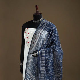 Blue - Indigo Bagru Hand Block Print Natural Dyed Kota Doria Cotton Dupatta 36