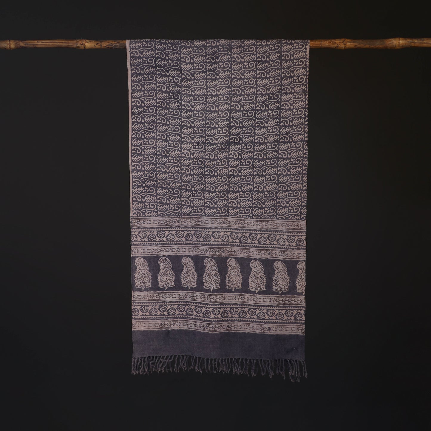 Handwoven Merino Wool Natural Dyed Bagh Hand Block Print Stole 14