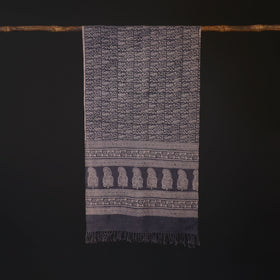 Handwoven Merino Wool Natural Dyed Bagh Hand Block Print Stole 14