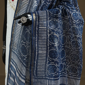 Blue - Indigo Bagru Hand Block Print Natural Dyed Kota Doria Cotton Dupatta 36