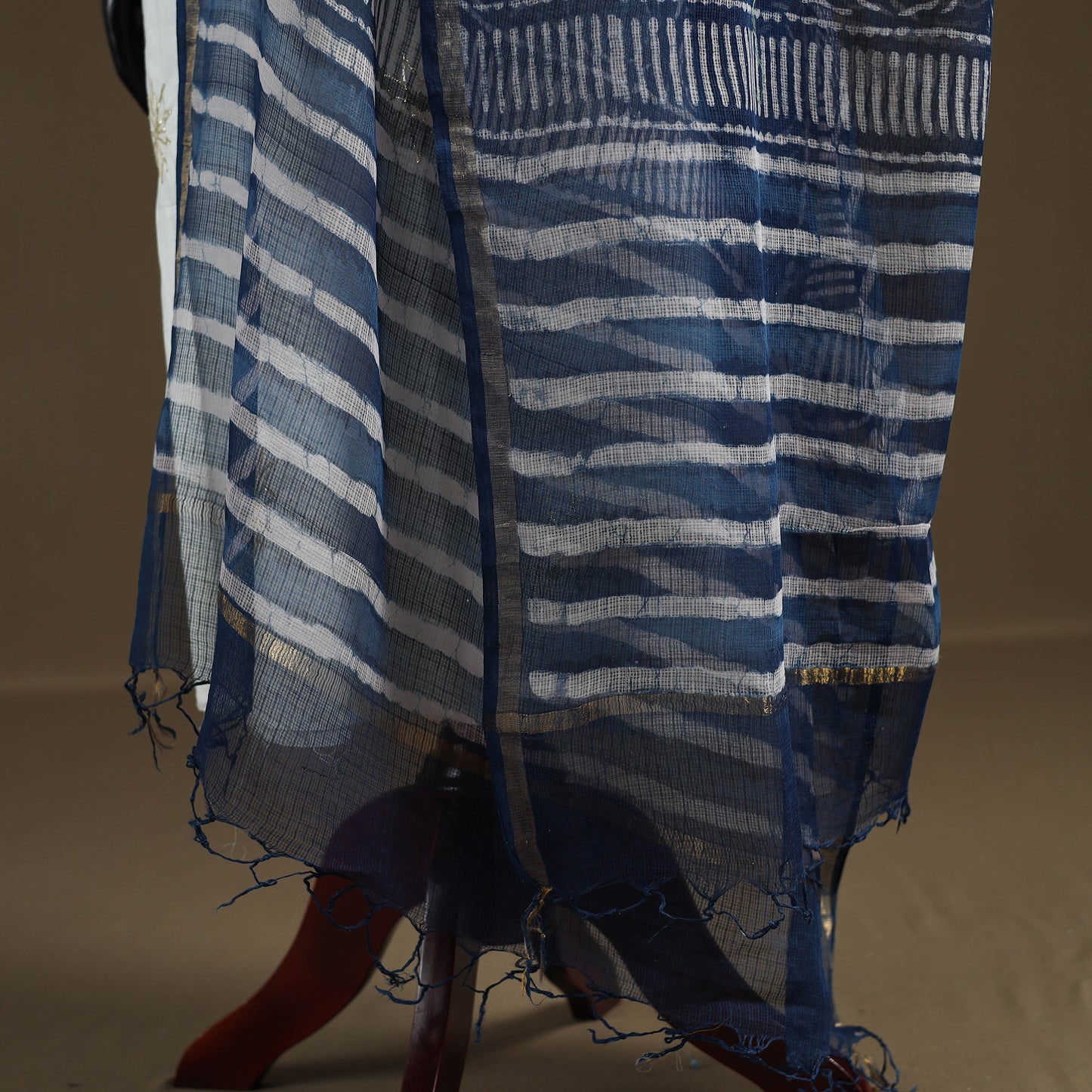 Blue - Indigo Bagru Hand Block Print Natural Dyed Kota Doria Cotton Dupatta 36
