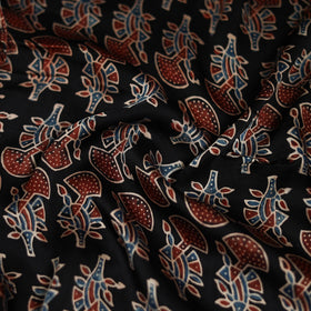 Black - Ajrakh Hand Block Print Natural Dyed Modal Silk Scarf 23