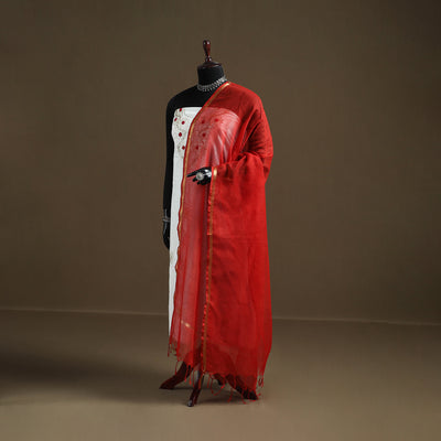 Red - Plain Cotton Kota Doria Dupatta 37