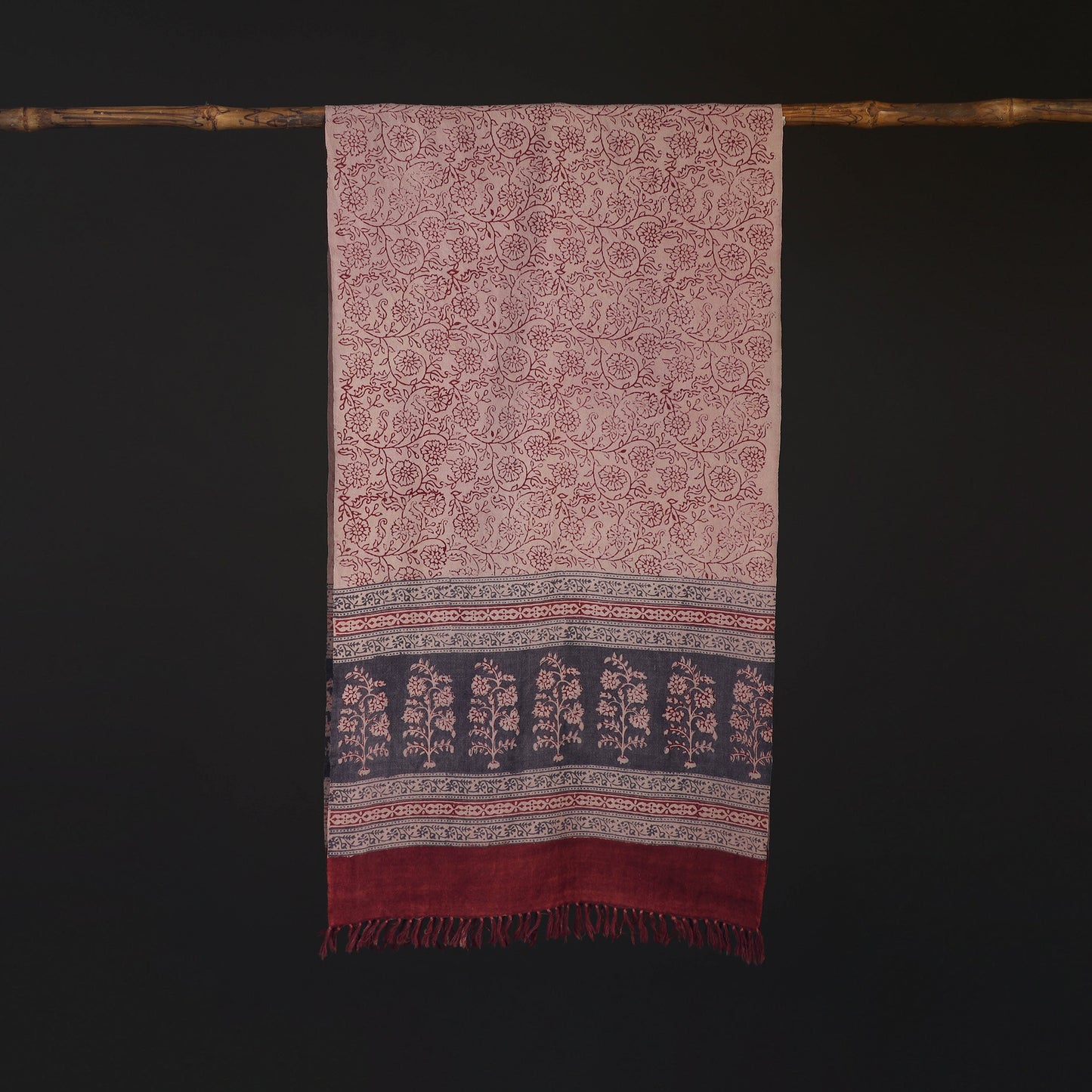Handwoven Merino Wool Natural Dyed Bagh Hand Block Print Stole 13