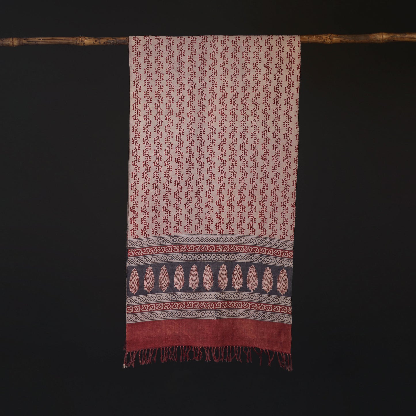 Handwoven Merino Wool Natural Dyed Bagh Hand Block Print Stole 12