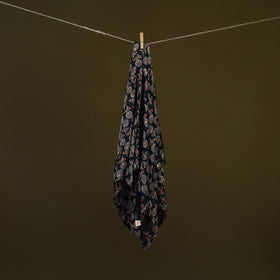 Black - Ajrakh Hand Block Print Natural Dyed Modal Silk Scarf 22