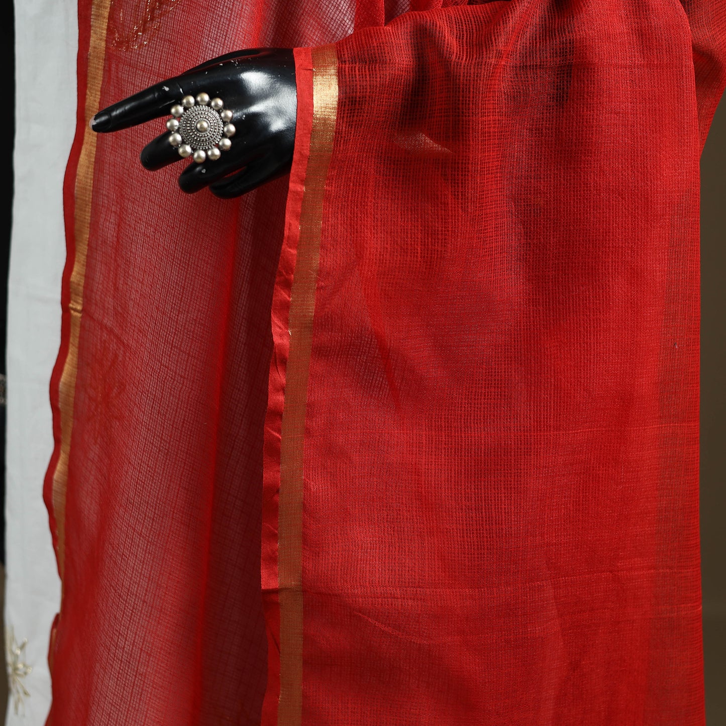 Red - Plain Cotton Kota Doria Dupatta 37