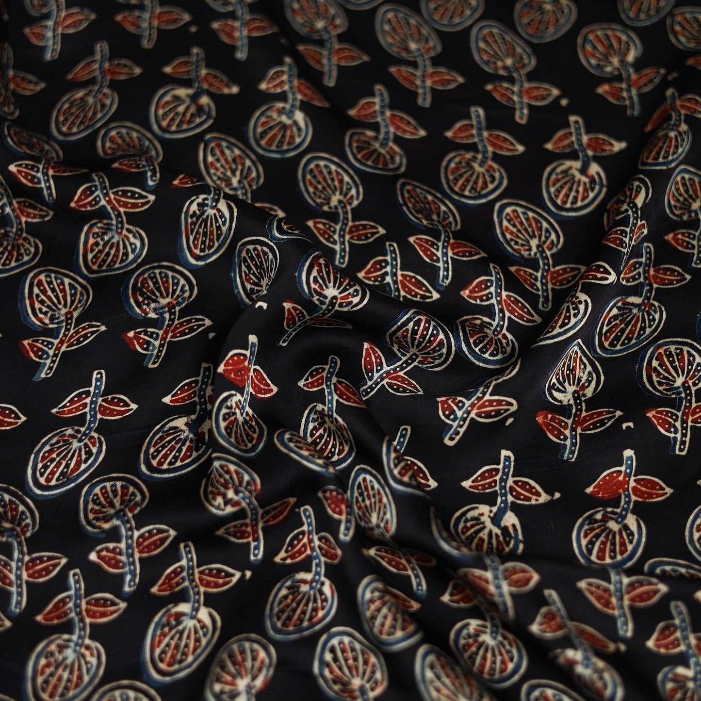 Black - Ajrakh Hand Block Print Natural Dyed Modal Silk Scarf 22