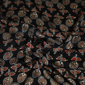 Black - Ajrakh Hand Block Print Natural Dyed Modal Silk Scarf 22