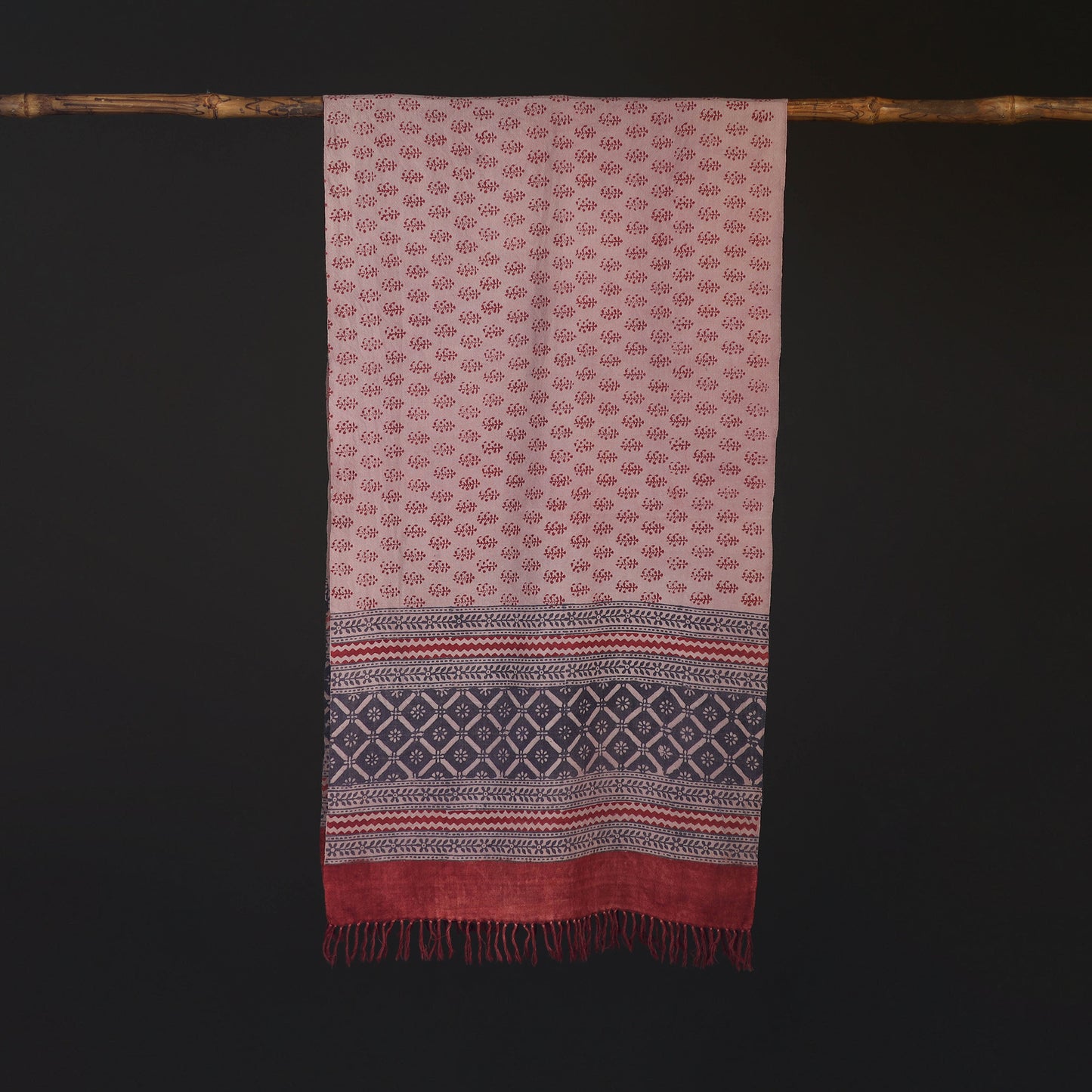 Handwoven Merino Wool Natural Dyed Bagh Hand Block Print Stole 10
