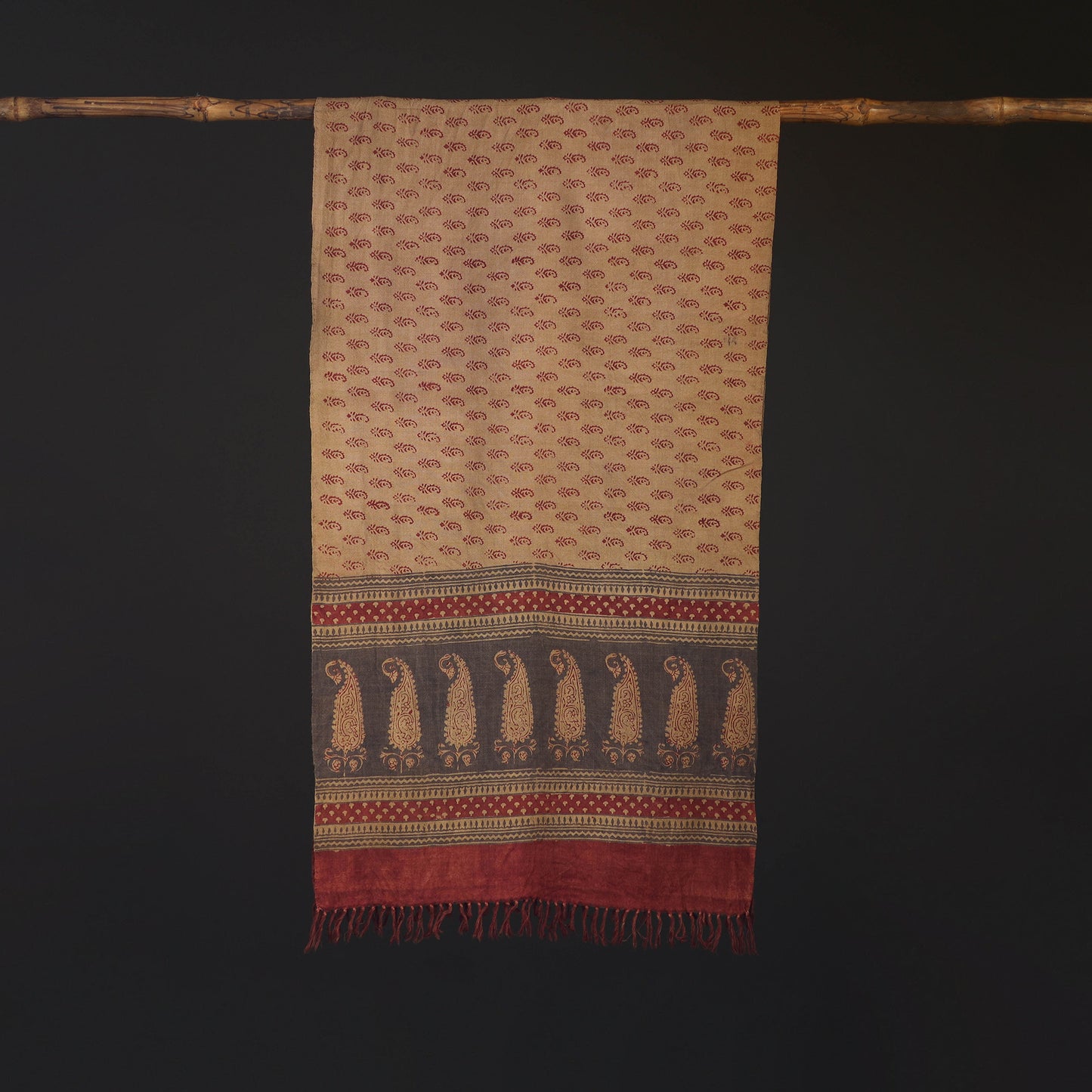 Handwoven Merino Wool Natural Dyed Bagh Hand Block Print Stole 09