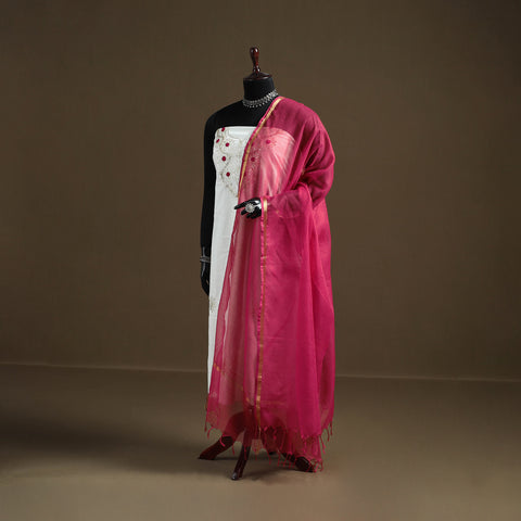 Pink - Plain Cotton Kota Doria Dupatta 38