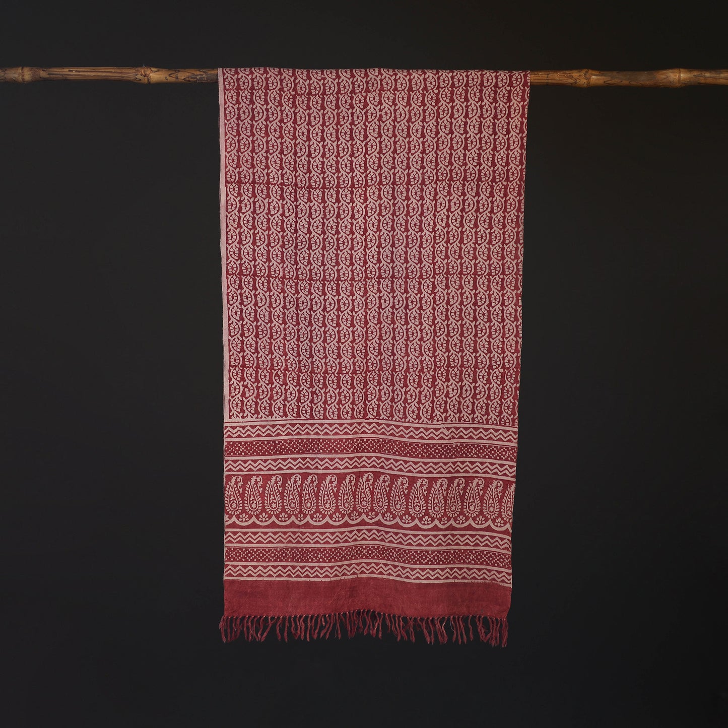 Handwoven Merino Wool Natural Dyed Bagh Hand Block Print Stole 08