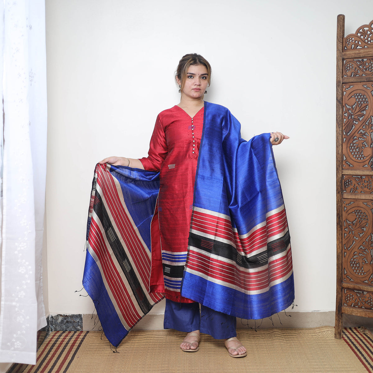 Bhagalpuri Handloom Tussar Silk Suit Set 01