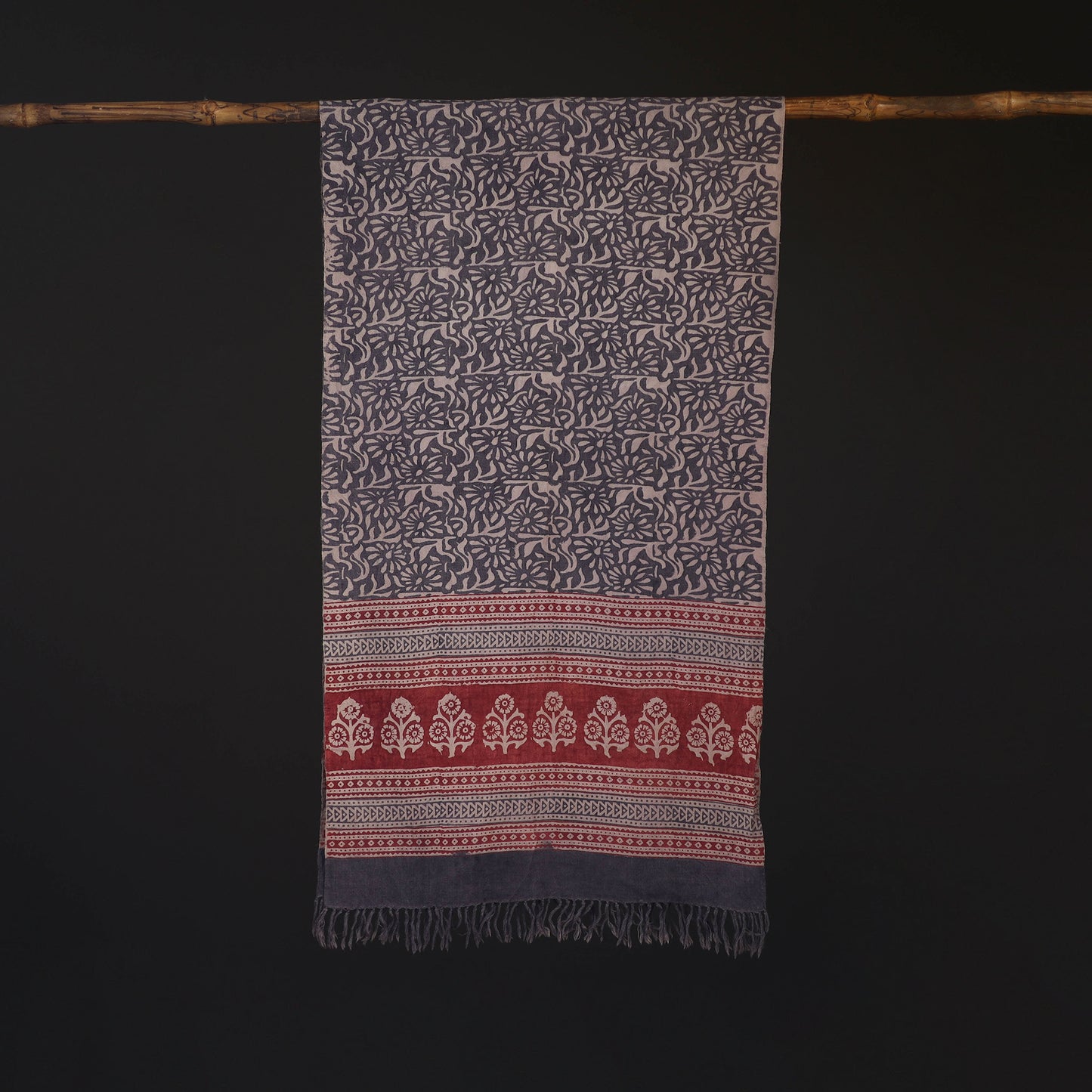 Handwoven Merino Wool Natural Dyed Bagh Hand Block Print Stole 07