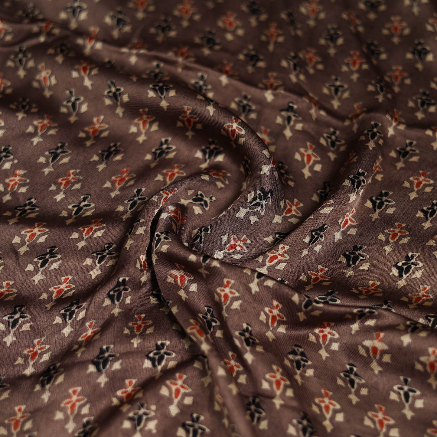 Brown - Ajrakh Hand Block Print Natural Dyed Modal Silk Scarf 19