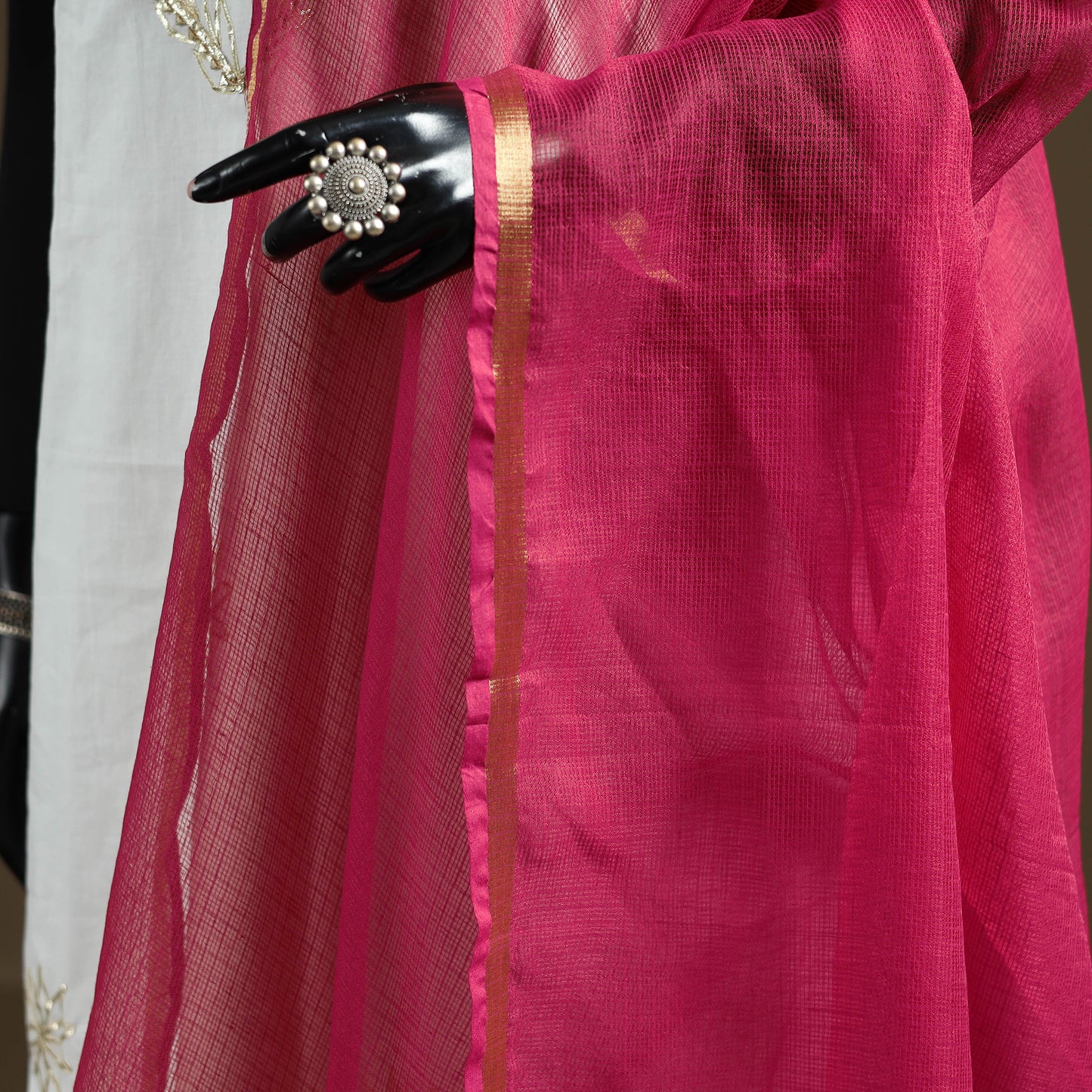Pink - Plain Cotton Kota Doria Dupatta 38