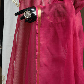 Pink - Plain Cotton Kota Doria Dupatta 38
