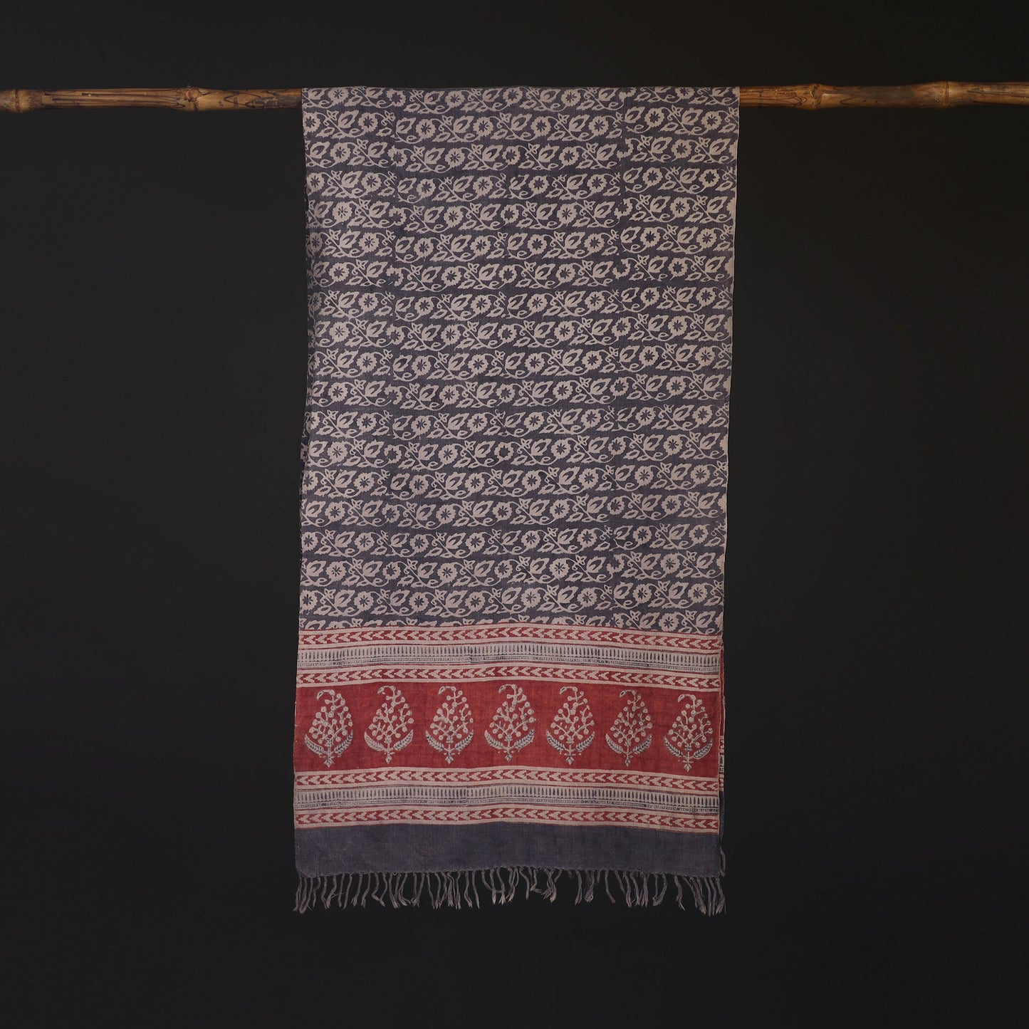Handwoven Merino Wool Natural Dyed Bagh Hand Block Print Stole 06