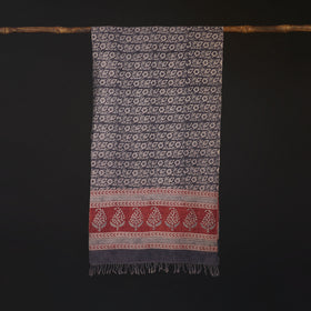 Handwoven Merino Wool Natural Dyed Bagh Hand Block Print Stole 06