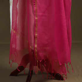 Pink - Plain Cotton Kota Doria Dupatta 38
