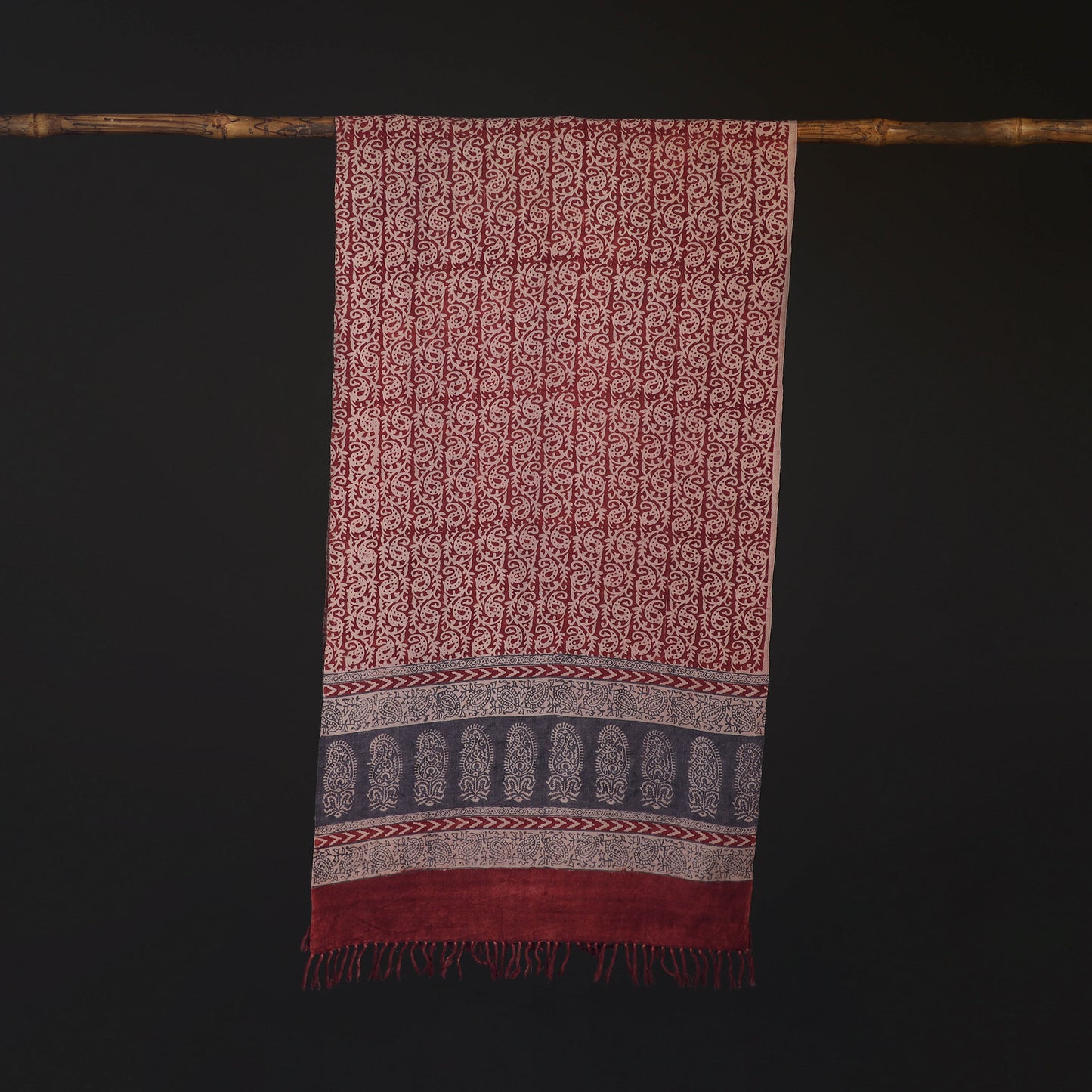 Handwoven Merino Wool Natural Dyed Bagh Hand Block Print Stole 05