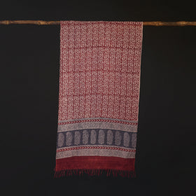 Handwoven Merino Wool Natural Dyed Bagh Hand Block Print Stole 05