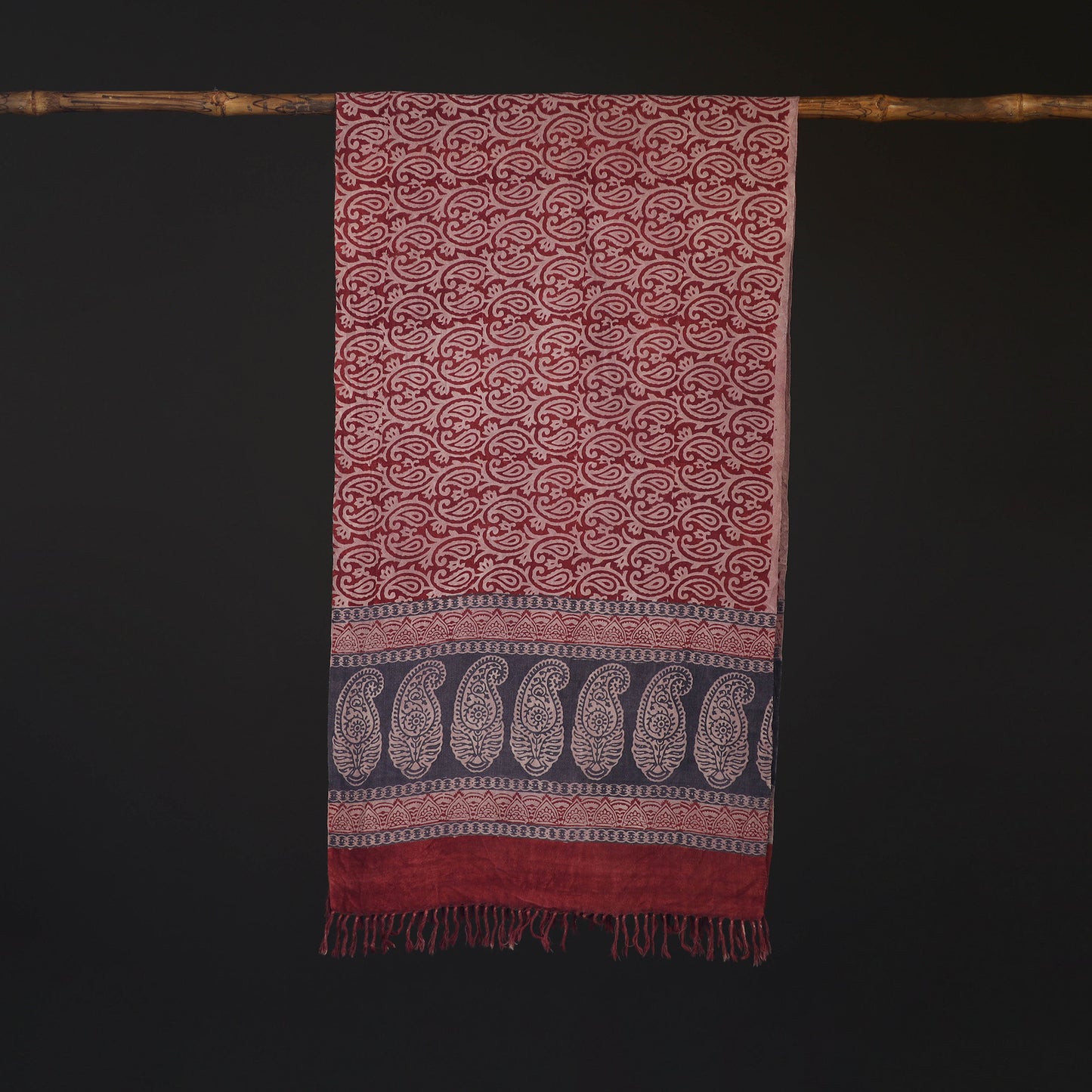 Handwoven Merino Wool Natural Dyed Bagh Hand Block Print Stole 04