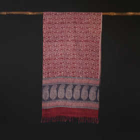 Handwoven Merino Wool Natural Dyed Bagh Hand Block Print Stole 04