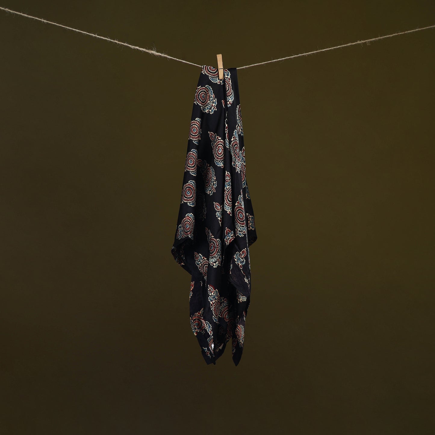 Black - Ajrakh Hand Block Print Natural Dyed Modal Silk Scarf 16