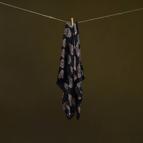 Black - Ajrakh Hand Block Print Natural Dyed Modal Silk Scarf 16