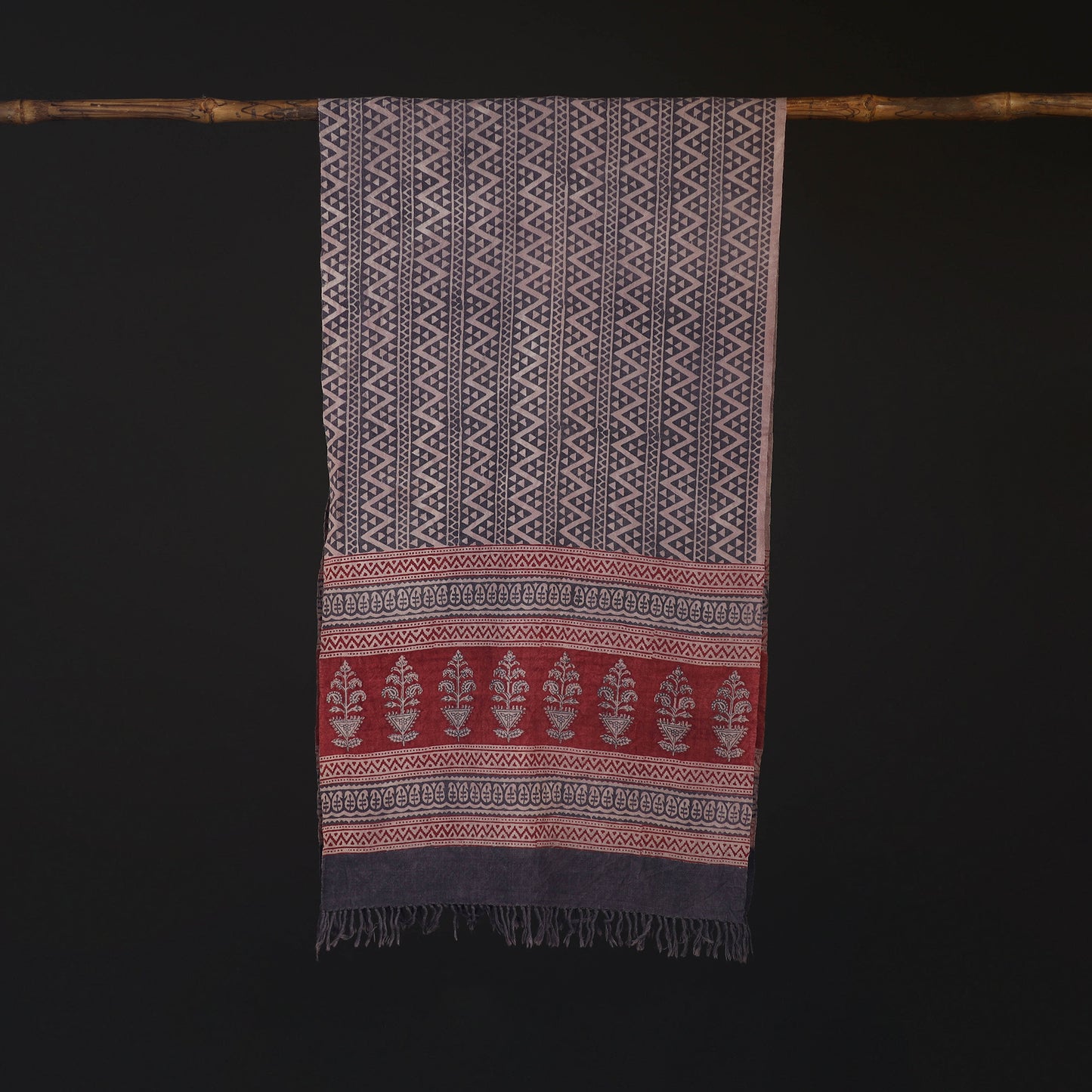 Handwoven Merino Wool Natural Dyed Bagh Hand Block Print Stole 03