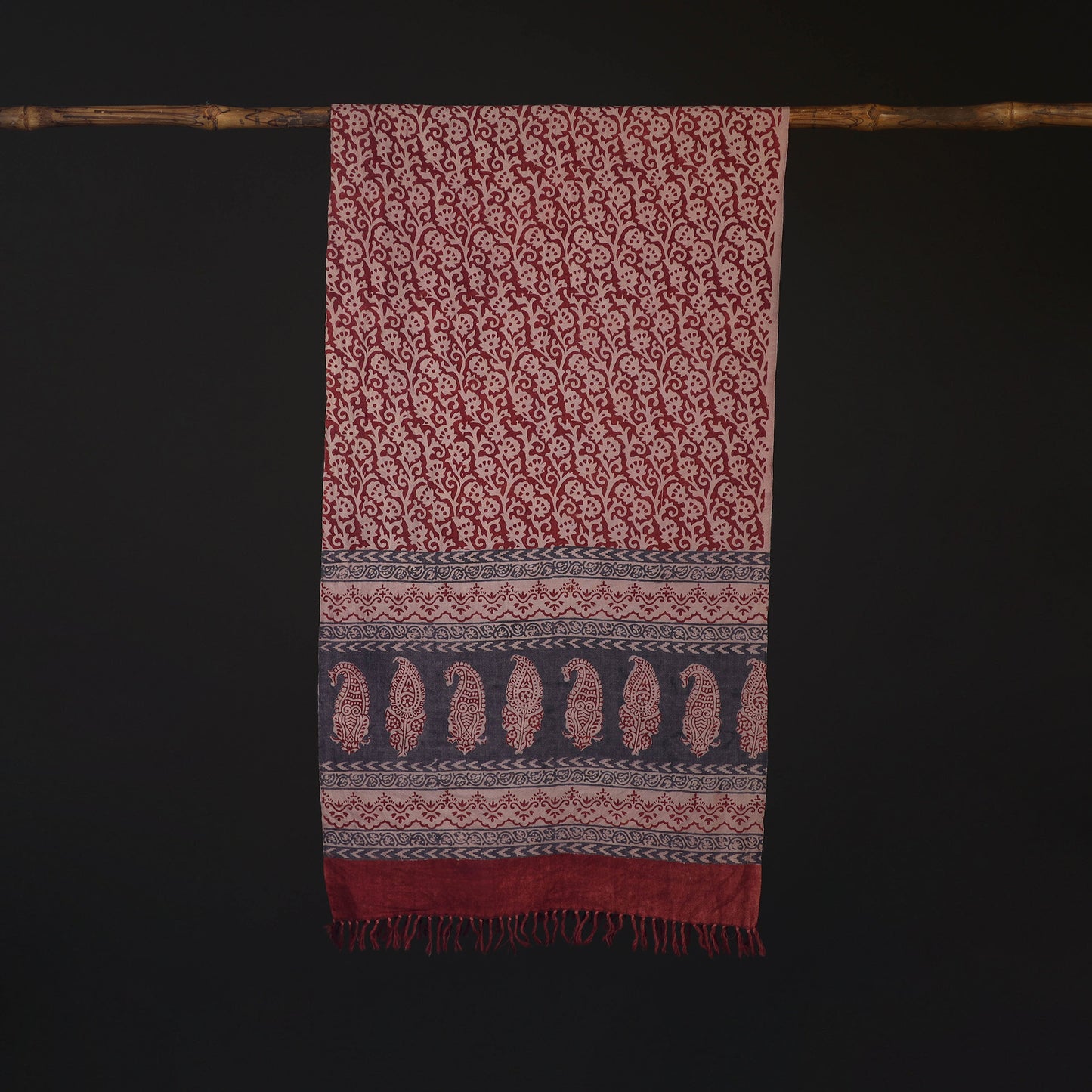 Handwoven Merino Wool Natural Dyed Bagh Hand Block Print Stole 02