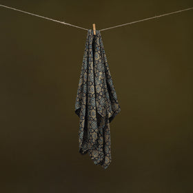 Black - Ajrakh Hand Block Print Natural Dyed Modal Silk Scarf 14