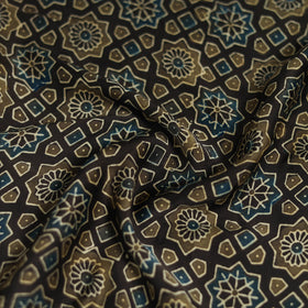 Black - Ajrakh Hand Block Print Natural Dyed Modal Silk Scarf 14