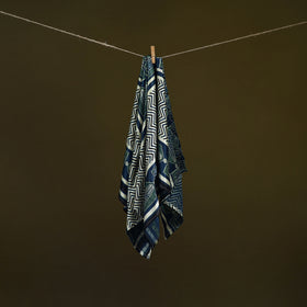 Blue - Ajrakh Hand Block Print Natural Dyed Modal Silk Scarf 12