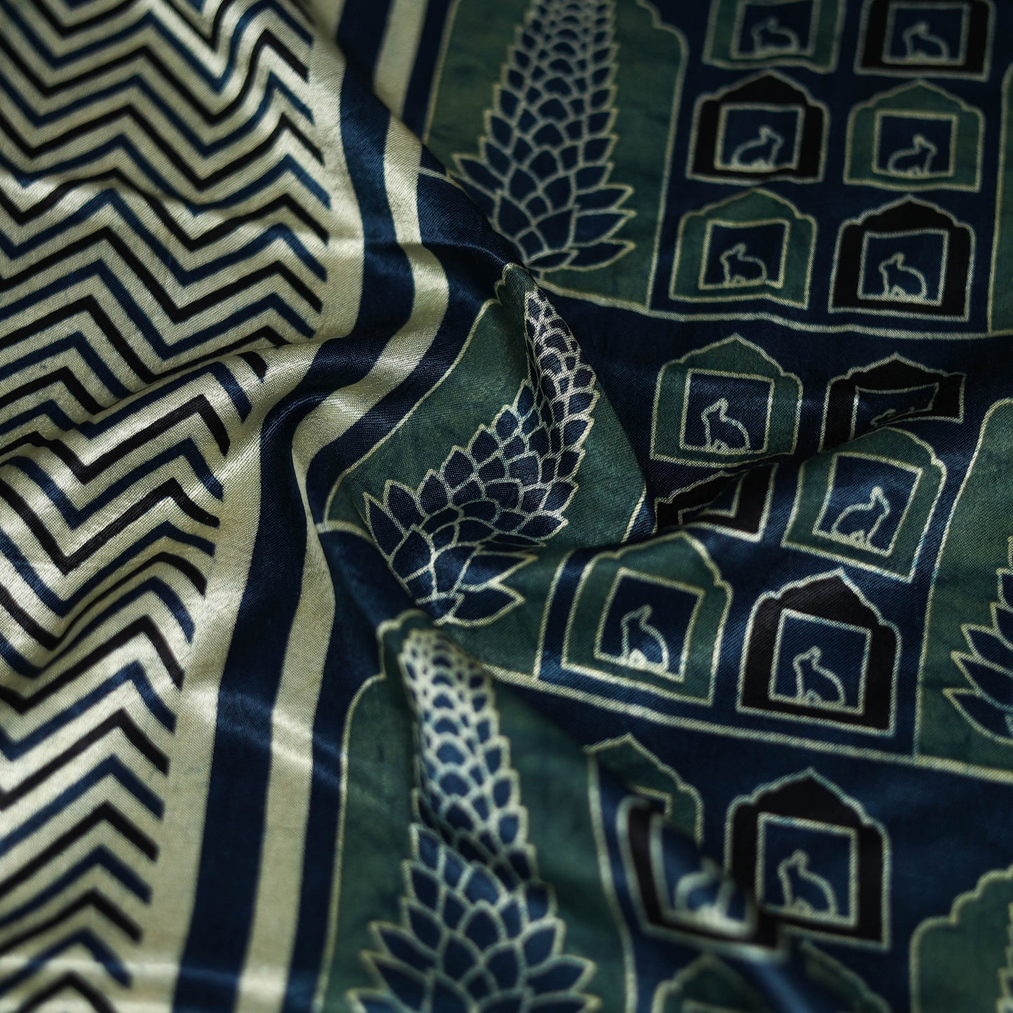 Blue - Ajrakh Hand Block Print Natural Dyed Modal Silk Scarf 12